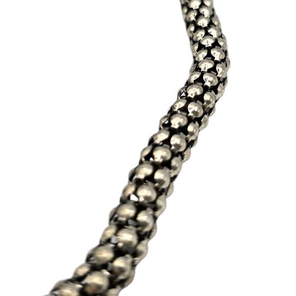 CG Necklace Beaded Tube Popcorn Caviar Woven Chain Silver Tone Single Strand 16" - Picture 5 of 9
